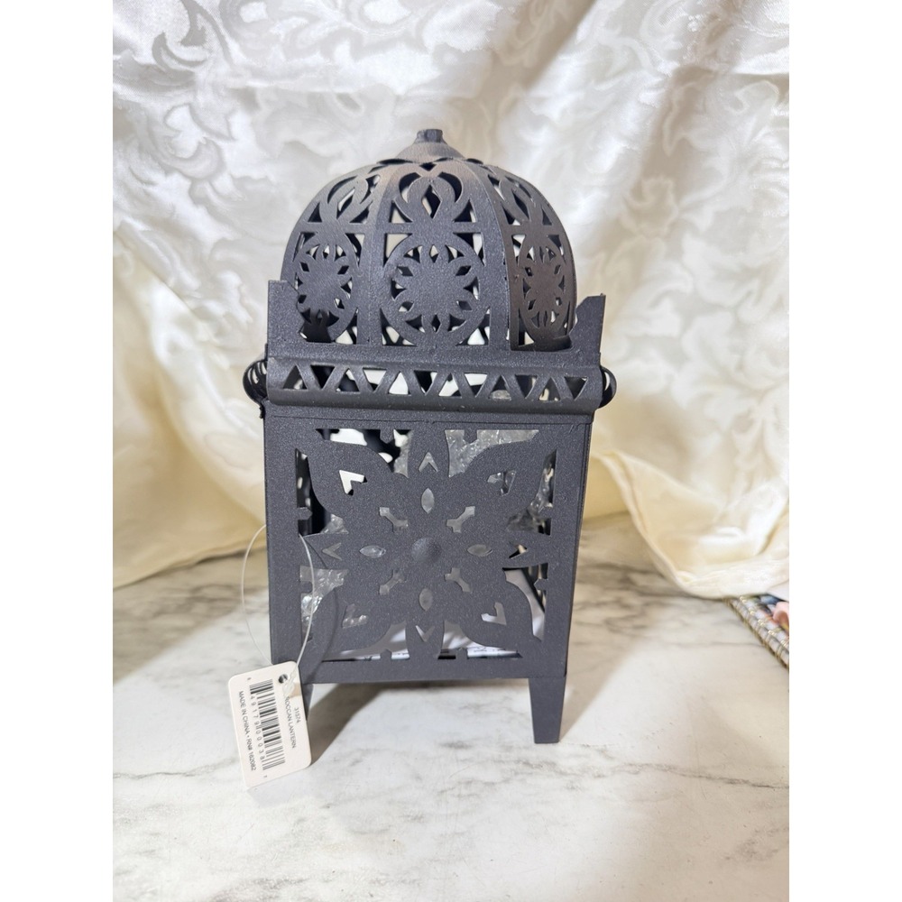 Candle Lantern Moroccan Black Metal Decorative 7.5 x 3 inches Tabletop (3360)